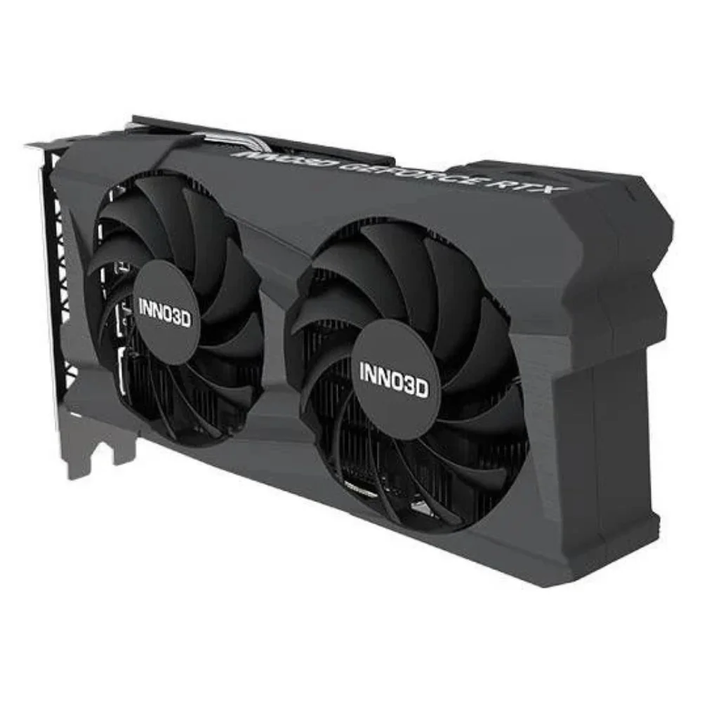 Inno3D GeForce RTX 4060 Twin X2 8GB – Predný pohľad na ventilátory a logo INNO3D Inno3D GeForce RTX 4060 Twin X2 8GB – Predný pohľad na ventilátory a logo INNO3D