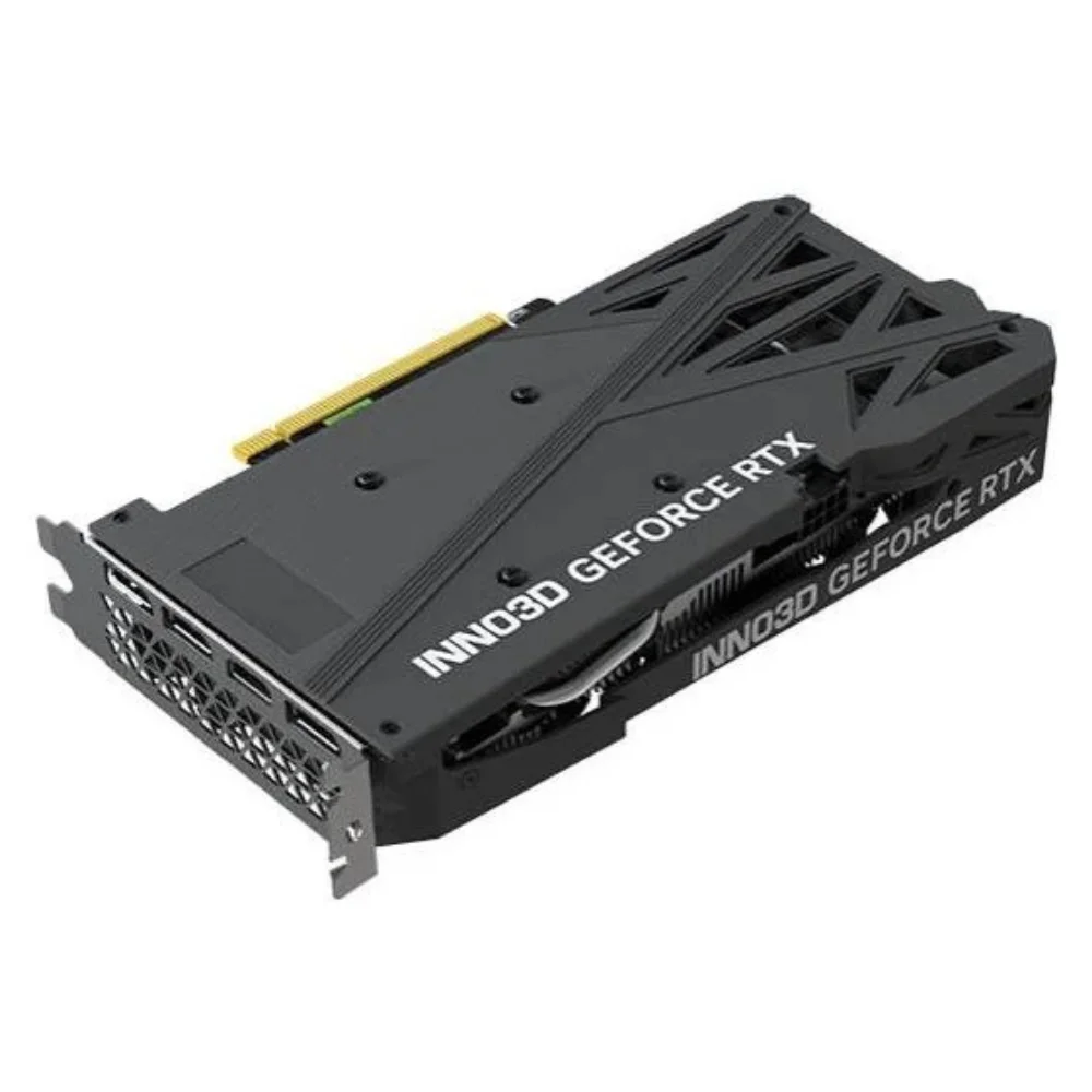 Inno3D GeForce RTX 4060 Twin X2 8GB – Zadná strana karty s logom a výrezmi na chladenie Inno3D GeForce RTX 4060 Twin X2 8GB – Zadná strana karty s logom a výrezmi na chladenie