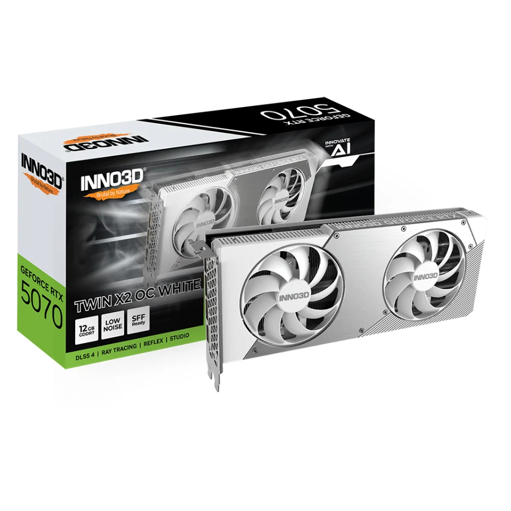 Inno3D GeForce RTX 5070 Twin X2 OC WHITE – Grafická karta s dvoma ventilátormi v bielom prevedení s krabicou Inno3D GeForce RTX 5070 Twin X2 OC WHITE – Grafická karta s dvoma ventilátormi v bielom prevedení s krabicou