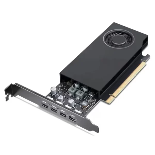 Lenovo NVIDIA RTX A1000 8GB – Šikmý predný pohľad vľavo zobrazujúci PCB a konektory