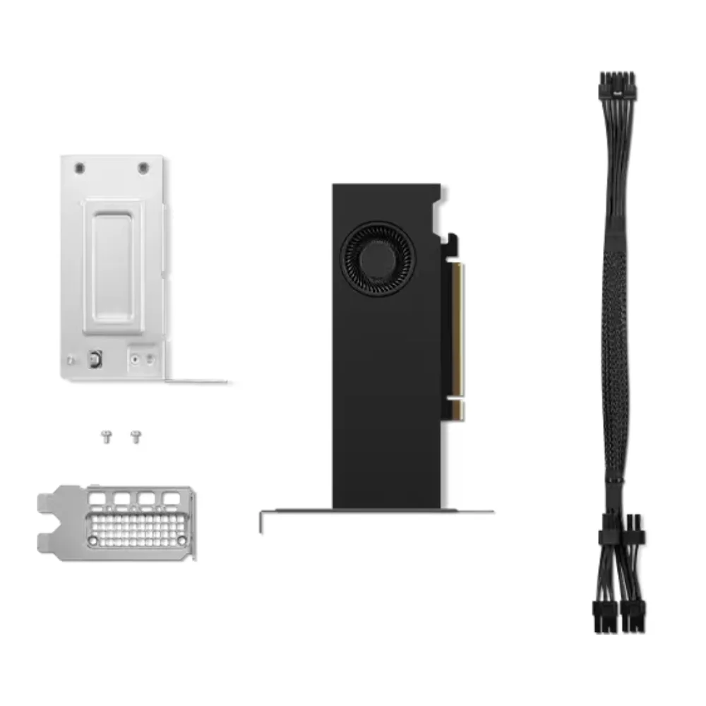 Lenovo NVIDIA RTX 2000 Ada 16GB – Obsah balenia s grafickou kartou, montážnym príslušenstvom a napájacím káblom Lenovo NVIDIA RTX 2000 Ada 16GB – Obsah balenia s grafickou kartou, montážnym príslušenstvom a napájacím káblom