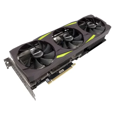 Manli GeForce RTX 3070 Ti Gallardo – Predný pohľad na trojventilátorový chladič s čierno-zeleným dizajnom