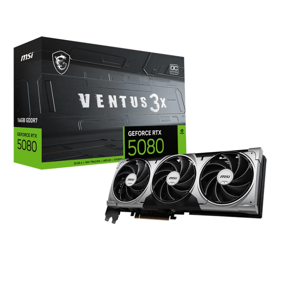MSI GeForce RTX 5080 16G Ventus 3X OC – Balenie karty s produktom z prednej strany MSI GeForce RTX 5080 16G Ventus 3X OC – Balenie karty s produktom z prednej strany