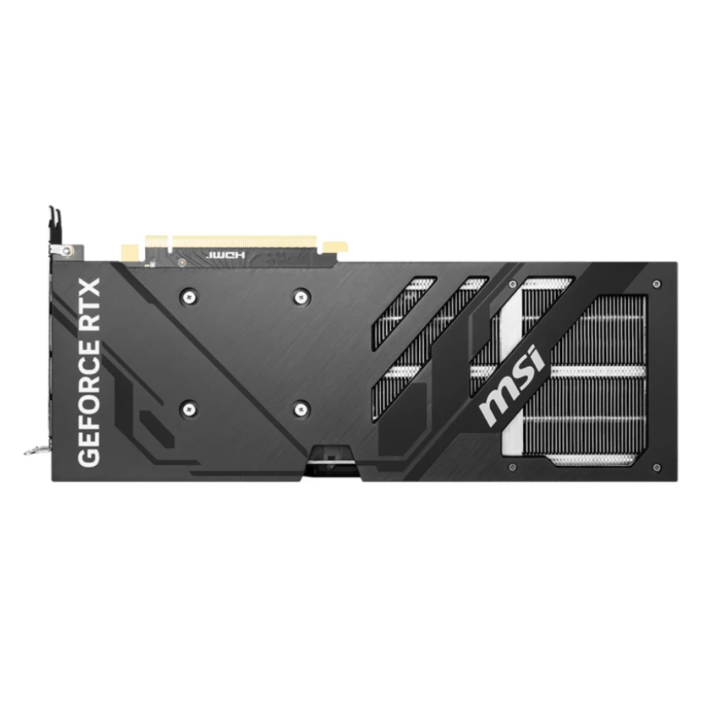 MSI GeForce RTX 4060 Ti VENTUS 3X 8G OC – Zadná strana karty s čiernym backplate a logom MSI MSI GeForce RTX 4060 Ti VENTUS 3X 8G OC – Zadná strana karty s čiernym backplate a logom MSI