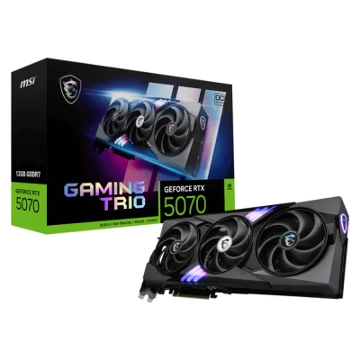 MSI GeForce RTX 5070 12G GAMING TRIO OC – balenie a grafická karta s RGB podsvietením