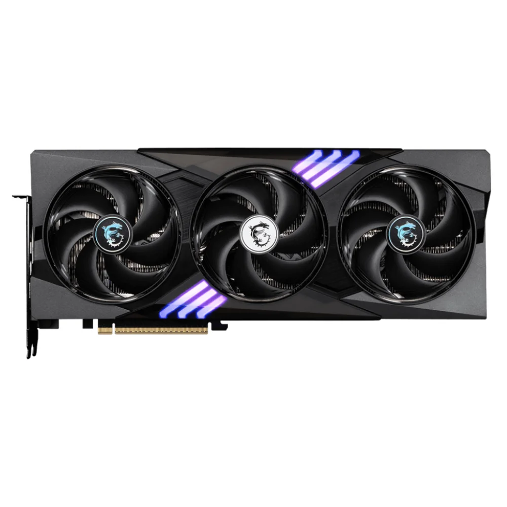 MSI GeForce RTX 5070 12G GAMING TRIO OC – čelný pohľad na chladič s tromi ventilátormi a podsvietením MSI GeForce RTX 5070 12G GAMING TRIO OC – čelný pohľad na chladič s tromi ventilátormi a podsvietením