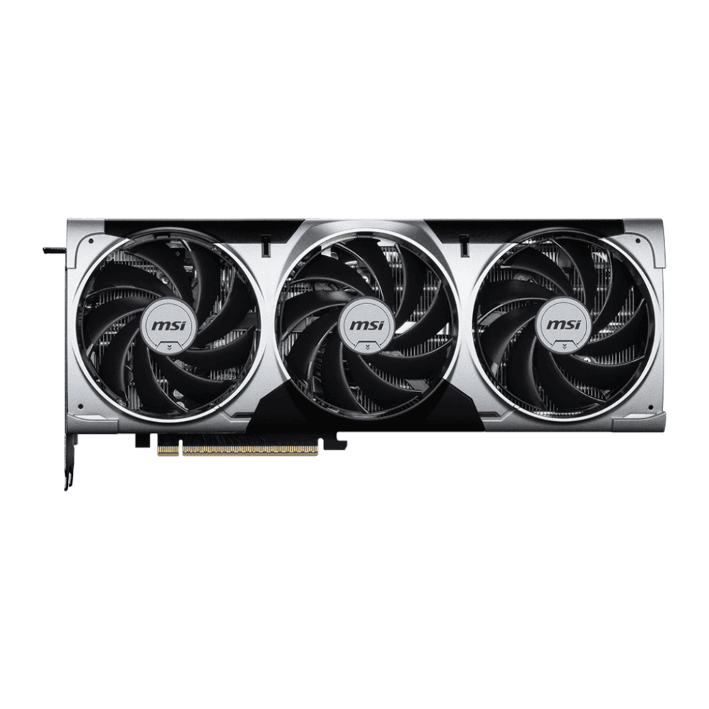 MSI GeForce RTX 5080 16G VENTUS 3X OC PLUS – Tri veľké ventilátory grafickej karty z predného pohľadu MSI GeForce RTX 5080 16G VENTUS 3X OC PLUS – Tri veľké ventilátory grafickej karty z predného pohľadu