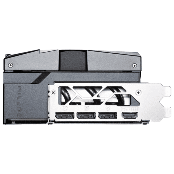 MSI GeForce RTX 5080 16G SUPRIM SOC – Zadný panel grafickej karty s tromi portami DisplayPort a jedným HDMI