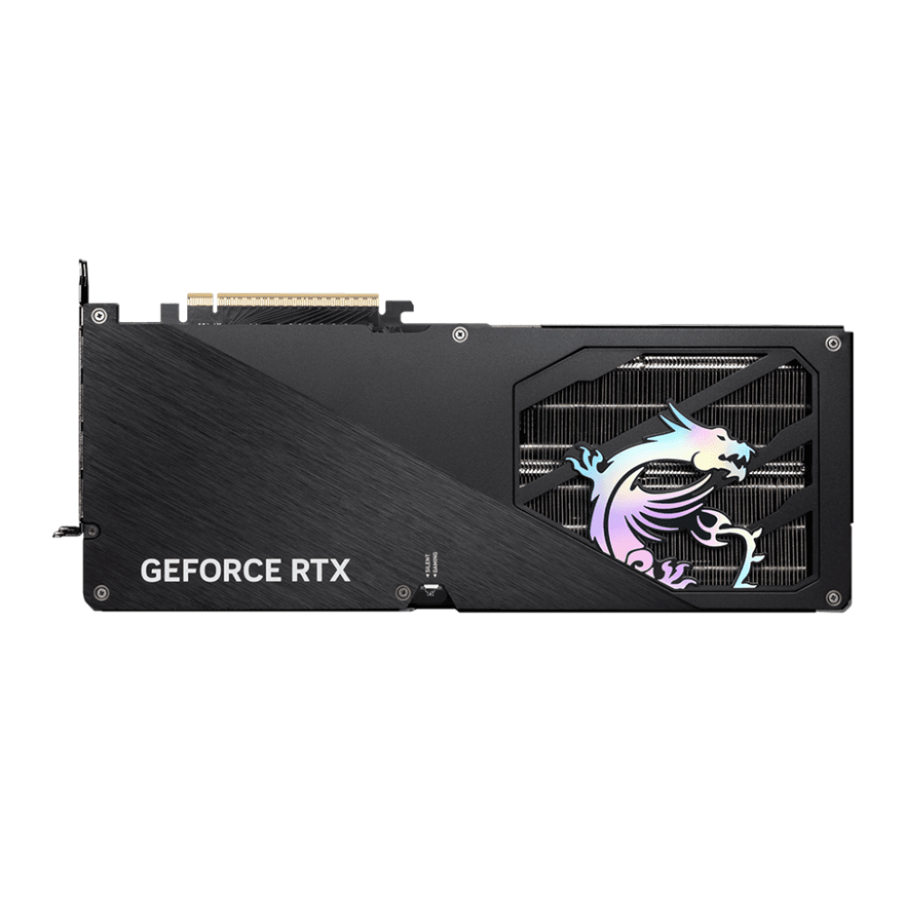 MSI GeForce RTX 5080 16G GAMING TRIO OC – Zadný backplate s drakom a otvormi na prúdenie vzduchu MSI GeForce RTX 5080 16G GAMING TRIO OC – Zadný backplate s drakom a otvormi na prúdenie vzduchu