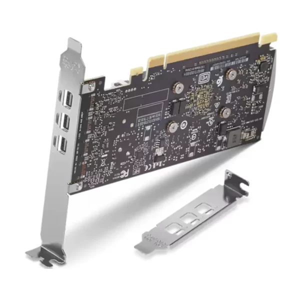 Lenovo NVIDIA T400 4GB – Zadný pohľad na PCB a výstupy grafickej karty vrátane bracketov pre rôzne výšky šasi
