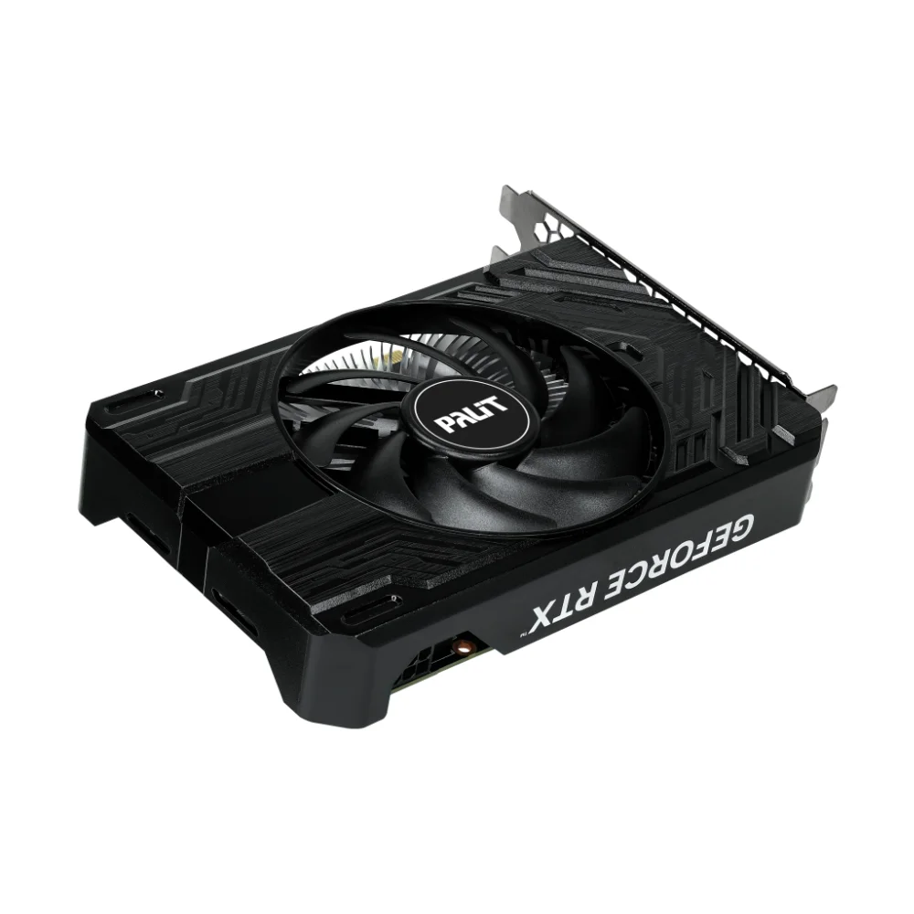 Palit GeForce RTX 4060 Ti StormX 8GB – Pohľad na hornú čásť grafickej karty s logom Palit GeForce RTX 4060 Ti StormX 8GB – Pohľad na hornú čásť grafickej karty s logom