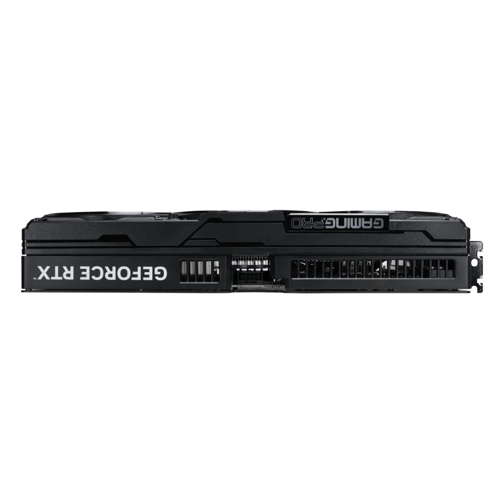Palit GeForce RTX 5070 GamingPro OC 12 GB – Bočný pohľad s logom GeForce RTX a napájacím konektorom Palit GeForce RTX 5070 GamingPro OC 12 GB – Bočný pohľad s logom GeForce RTX a napájacím konektorom