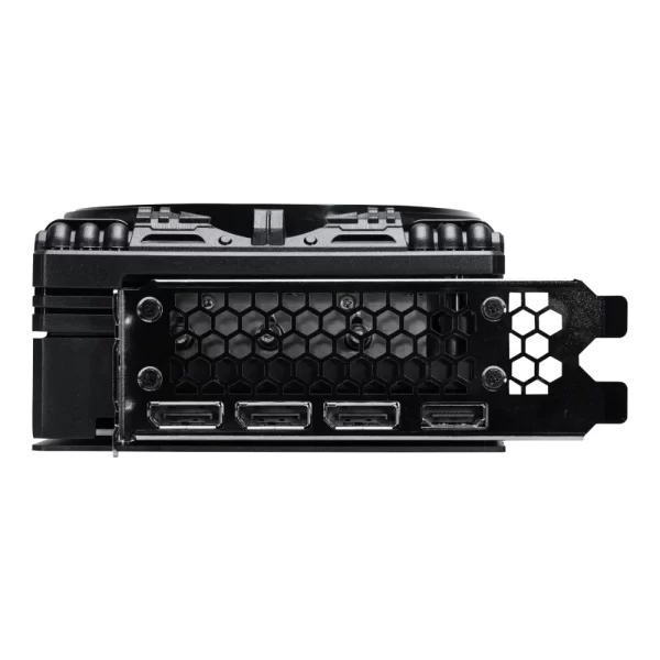 Palit GeForce RTX 5070 GamingPro OC 12 GB – Výstupné porty na zadnej strane s kovovým krytom a sieťkou