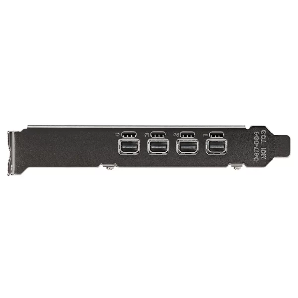 PNY NVIDIA T1000 4GB – Zadný panel grafickej karty so štyrmi mini DisplayPort výstupmi pre profesionálne zobrazovanie