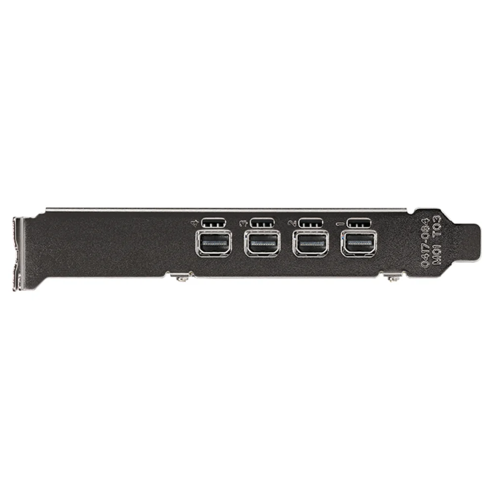 PNY NVIDIA T1000 4GB – Zadný panel grafickej karty so štyrmi mini DisplayPort výstupmi pre profesionálne zobrazovanie PNY NVIDIA T1000 4GB – Zadný panel grafickej karty so štyrmi mini DisplayPort výstupmi pre profesionálne zobrazovanie