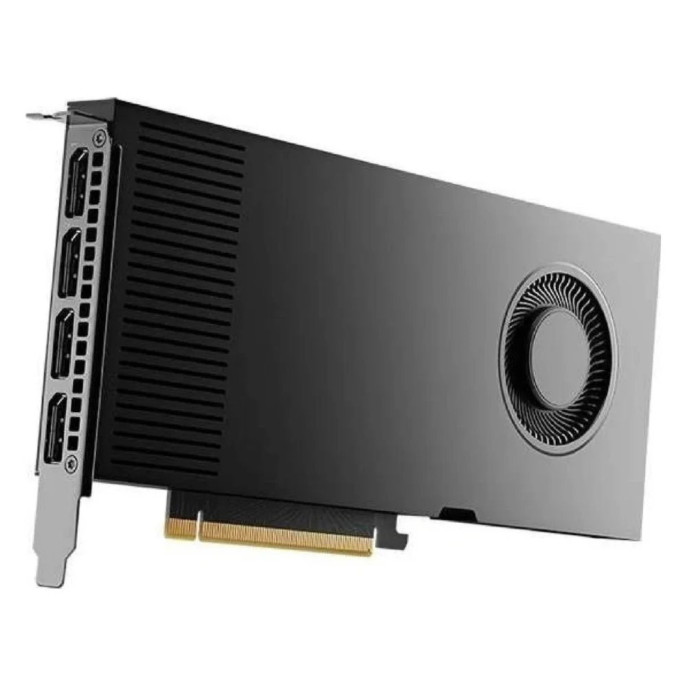 PNY NVIDIA RTX 4000 Ada Generation 20GB– Bočný pohľad na grafickú kartu s výstupmi DisplayPort a ventilátorom PNY NVIDIA RTX 4000 Ada Generation 20GB– Bočný pohľad na grafickú kartu s výstupmi DisplayPort a ventilátorom