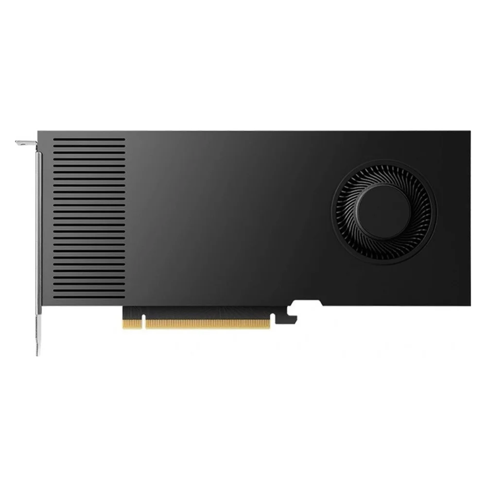 PNY NVIDIA RTX 4000 Ada Generation 20GB – Pohľad zhora na grafickú kartu s blower ventilátorom a minimalistickým dizajnom PNY NVIDIA RTX 4000 Ada Generation 20GB – Pohľad zhora na grafickú kartu s blower ventilátorom a minimalistickým dizajnom