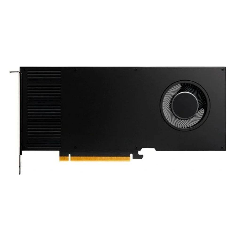 PNY NVIDIA RTX 4000 Ada Generation 20GB – Zrkadlovo opačný pohľad na kartu s chladičom typu blower a pasívnymi vetracími otvormi PNY NVIDIA RTX 4000 Ada Generation 20GB – Zrkadlovo opačný pohľad na kartu s chladičom typu blower a pasívnymi vetracími otvormi