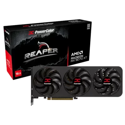 PowerColor Radeon RX 9070 XT Reaper 16GB – Balenie grafickej karty s logom Reaper a červenými prvkami PowerColor