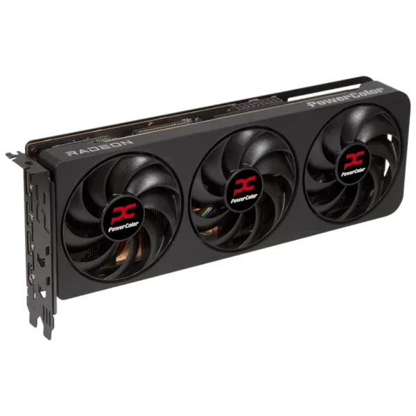 PowerColor Radeon RX 9070 XT Reaper 16GB – Predná strana grafickej karty s trojventilátorovým systémom chladenia