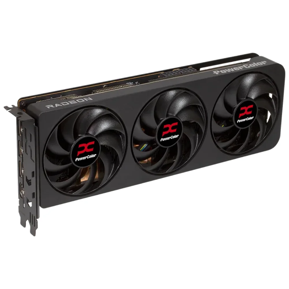 PowerColor Radeon RX 9070 XT Reaper 16GB – Predná strana grafickej karty s trojventilátorovým systémom chladenia PowerColor Radeon RX 9070 XT Reaper 16GB – Predná strana grafickej karty s trojventilátorovým systémom chladenia