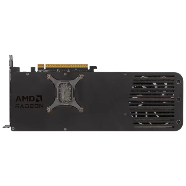 PowerColor Radeon RX 9070 XT Reaper 16GB – Zadná strana grafickej karty s kovovým backplate a dizajnovým vzorom