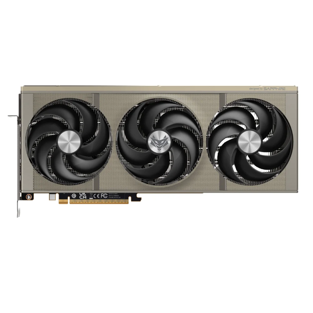 SAPPHIRE NITRO+ AMD Radeon RX 9070 – Trojventilátorová grafická karta z predného pohľadu SAPPHIRE NITRO+ AMD Radeon RX 9070 – Trojventilátorová grafická karta z predného pohľadu