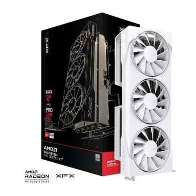 XFX Swift AMD Radeon RX 9070 OC White Triple Fan Gaming Edition – Balenie a grafická karta v bielom prevedení