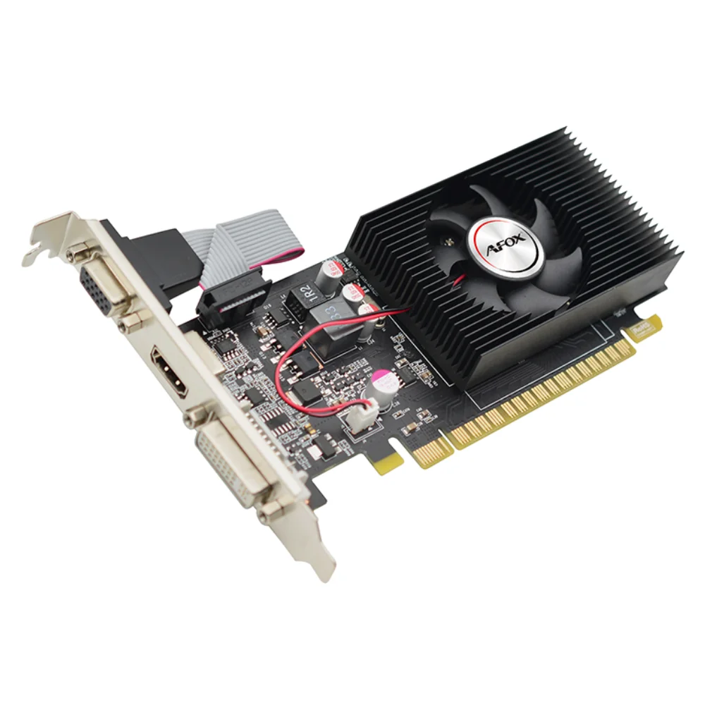 AFOX GT 730 2GB GDDR3 – Šikmý pohľad na grafickú kartu s výstupmi AFOX GT 730 2GB GDDR3 – Šikmý pohľad na grafickú kartu s výstupmi