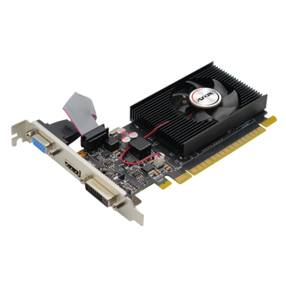 AFOX GeForce GT 730 4GB – Šikmý pohľad na konektory a PCB AFOX GeForce GT 730 4GB – Šikmý pohľad na konektory a PCB