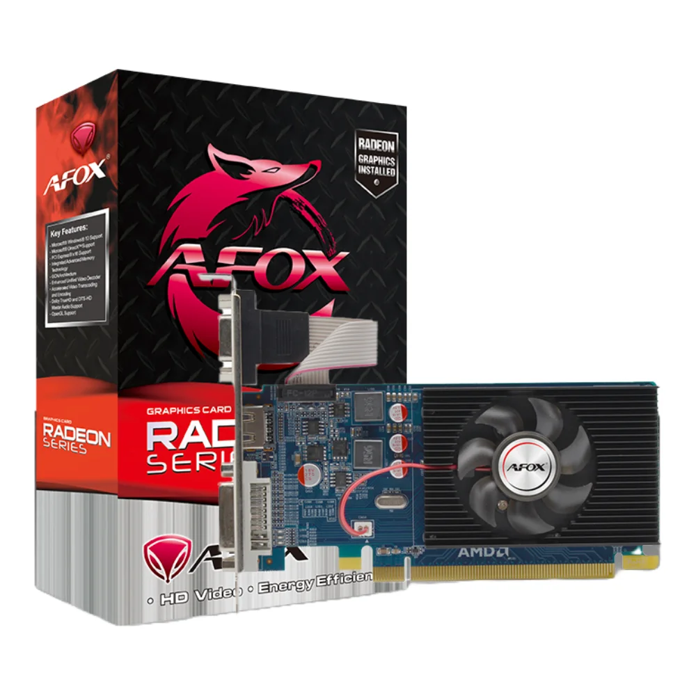 AFOX ATI Radeon R5 230 1 GB – Grafická karta s jedným ventilátorom a pasívnym chladičom, pohľad zľava AFOX ATI Radeon R5 230 1 GB – Grafická karta s jedným ventilátorom a pasívnym chladičom, pohľad zľava