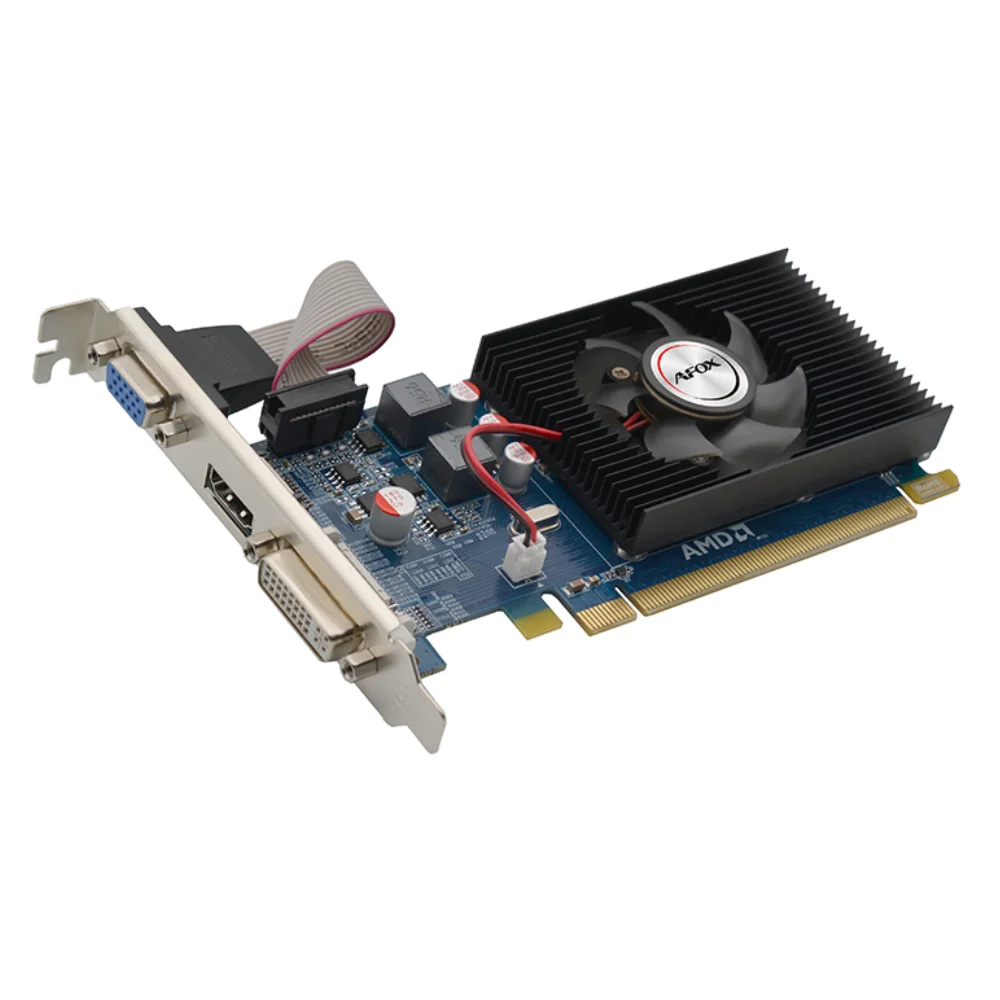 AFOX ATI Radeon R5 230 1 GB – Grafická karta s balením, zobrazená spredu v krabici AFOX ATI Radeon R5 230 1 GB – Grafická karta s balením, zobrazená spredu v krabici