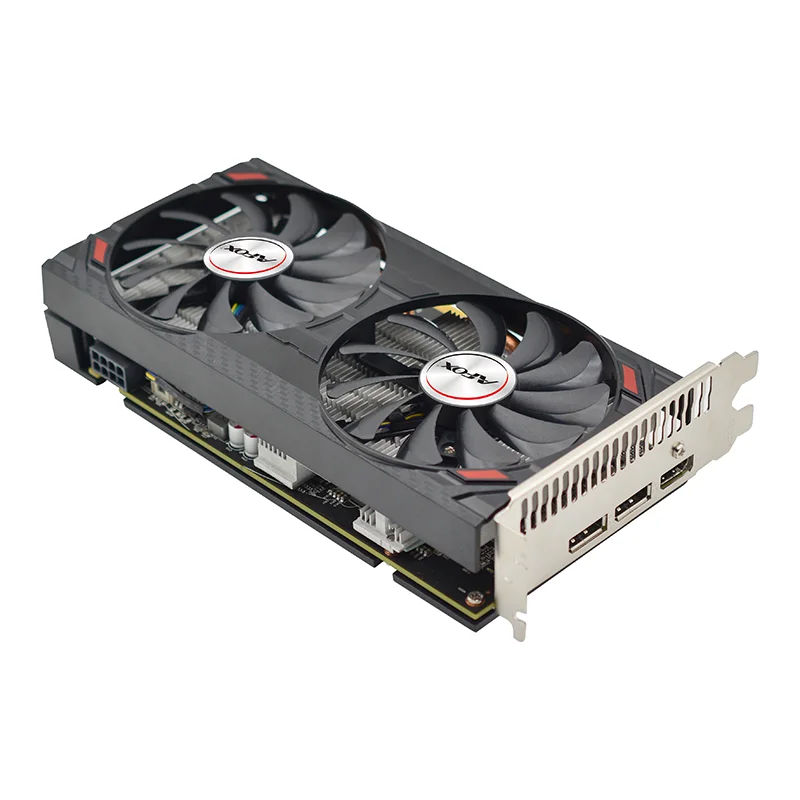 AFOX Radeon RX 5500 XT 8GB – šikmý pohľad na kartu s portami AFOX Radeon RX 5500 XT 8GB – šikmý pohľad na kartu s portami