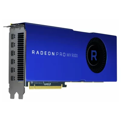 AMD Radeon Pro WX 9100 16GB – Modrá profesionálna grafická karta s ventilátorom a šiestimi mini DisplayPort výstupmi