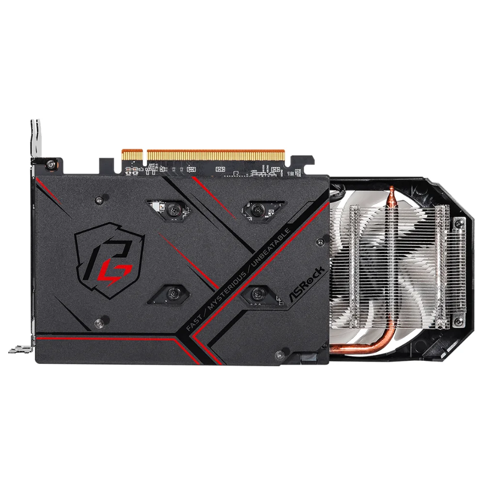 ASRock AMD Radeon RX 6500 XT Phantom Gaming D 4GB OC – Zadná strana karty s backplate ASRock AMD Radeon RX 6500 XT Phantom Gaming D 4GB OC – Zadná strana karty s backplate