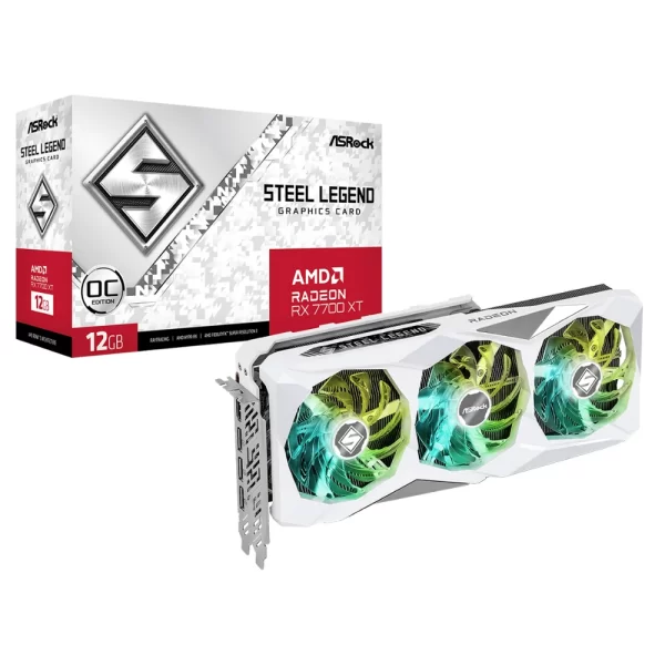ASRock AMD Radeon RX 7700 XT Steel Legend 12GB OC – Balenie grafickej karty s bielou krabicou