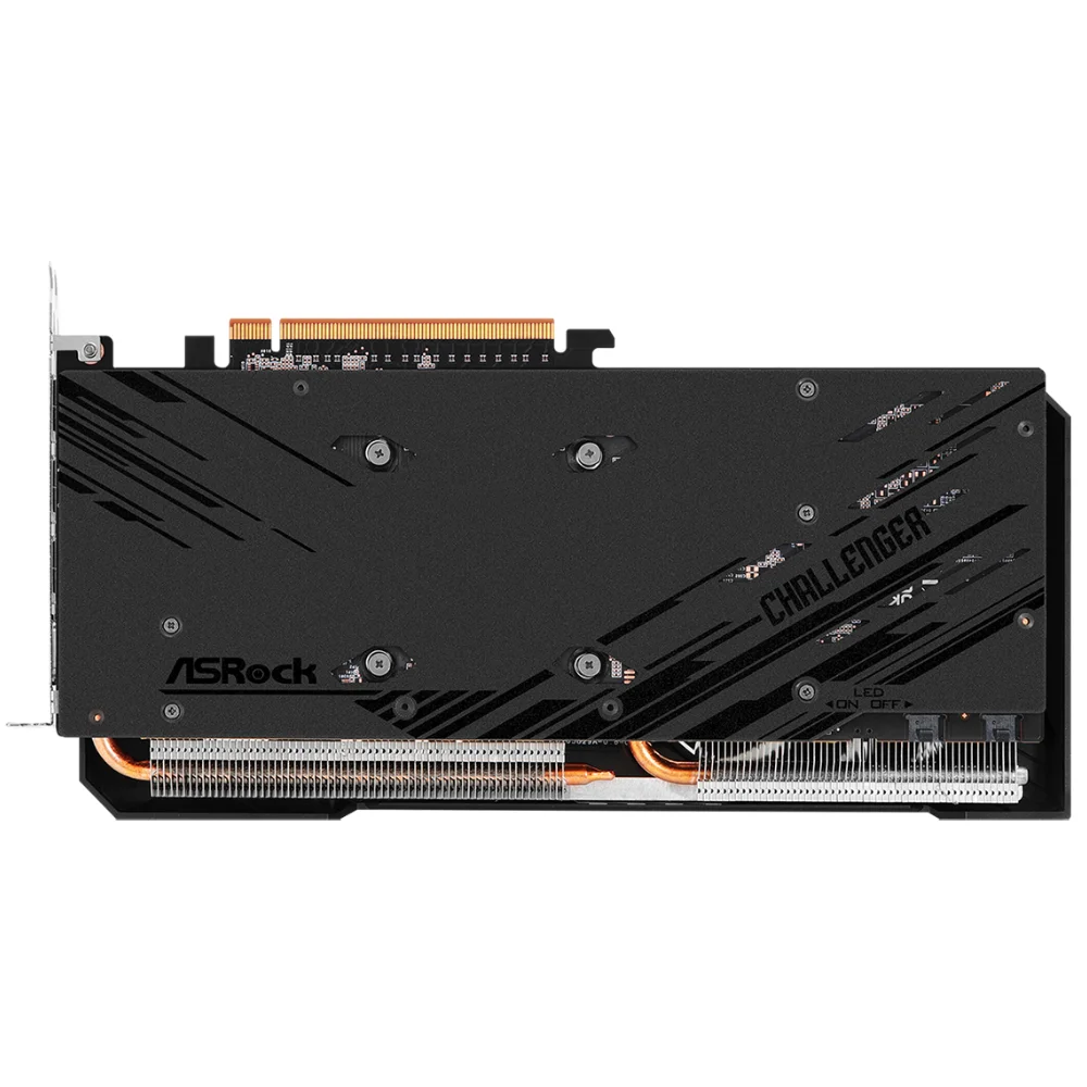 ASRock AMD Radeon RX 7700 XT Challenger 12GB OC – Zadná strana karty s čiernym backplate ASRock AMD Radeon RX 7700 XT Challenger 12GB OC – Zadná strana karty s čiernym backplate