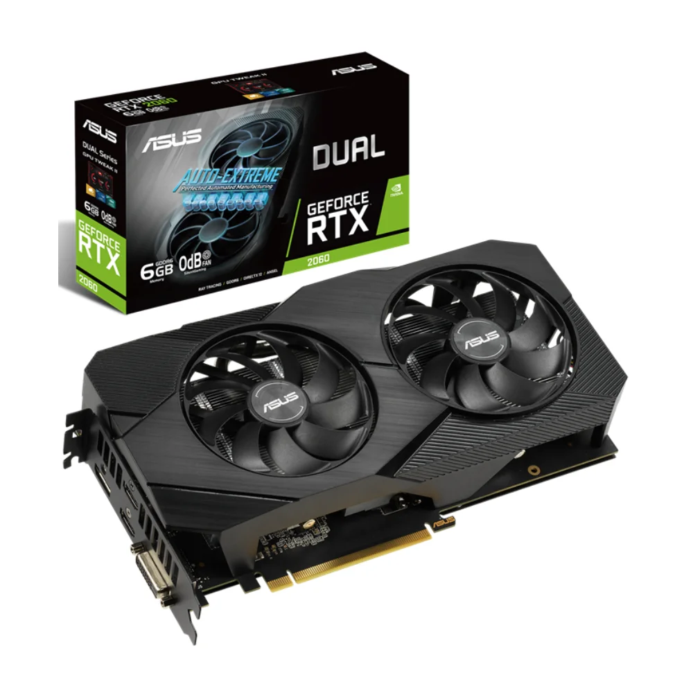 ASUS Dual GeForce RTX 2060 EVO 6GB – Zobrazenie karty s balením ASUS Dual GeForce RTX 2060 EVO 6GB – Zobrazenie karty s balením