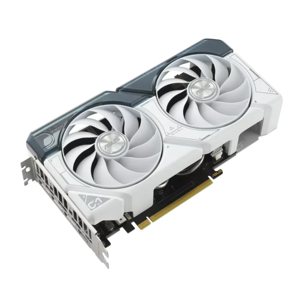 ASUS Dual GeForce RTX 4060 Ti White OC Edition 8GB – Karta so 2 bielymi ventilátormi s pohľadom zhora ASUS Dual GeForce RTX 4060 Ti White OC Edition 8GB – Karta so 2 bielymi ventilátormi s pohľadom zhora