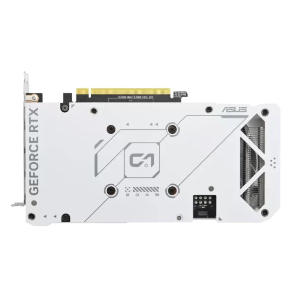 ASUS Dual GeForce RTX 4060 Ti White OC Edition 8GB – Zadná strana karty s bielym kovovým backplate a logom ASUS