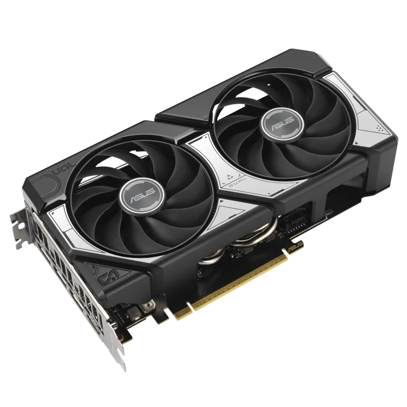 ASUS Dual GeForce RTX 5060 Ti 16GB GDDR7 OC – Šikmý pohľad na kartu ASUS Dual GeForce RTX 5060 Ti 16GB GDDR7 OC – Šikmý pohľad na kartu