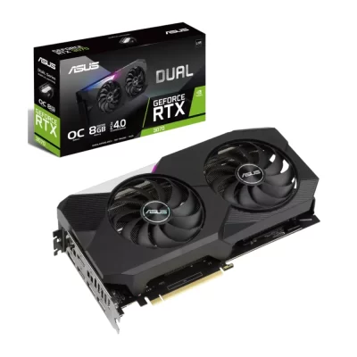 ASUS Dual GeForce RTX 3070 V2 OC 8GB – grafická karta s dvojitými ventilátormi a elegantným čiernym dizajnom, balenie