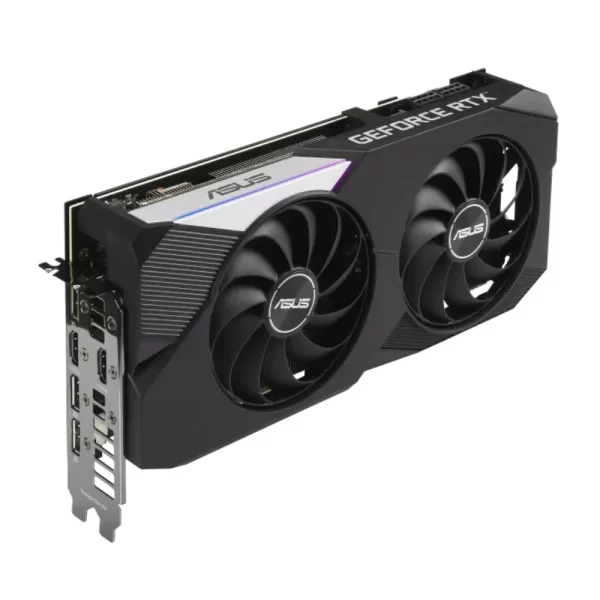 ASUS Dual GeForce RTX 3070 V2 OC 8GB – bočný pohľad zobrazujúci dizajn s dvojitými ventilátormi