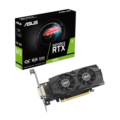 ASUS GeForce RTX 3050 LP BRK OC 6GB – Karta a balenie s logom ASUS a zeleno-čiernou krabicou
