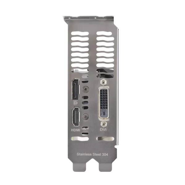 ASUS GeForce RTX 3050 LP BRK OC 6GB – Zadný panel s výstupmi DisplayPort, HDMI a DVI v nerezovom kryte