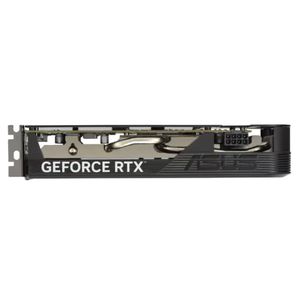 ASUS Dual GeForce RTX 4060 V2 OC Edition 8GB – Bočný pohľad na chladiaci systém a napájací konektor