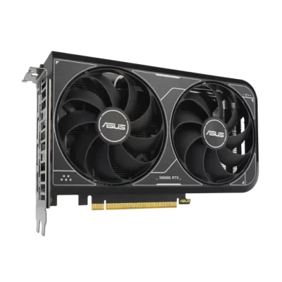 ASUS Dual GeForce RTX 4060 V2 OC Edition 8GB– Predný pohľad na dvojventilátorové chladenie karty