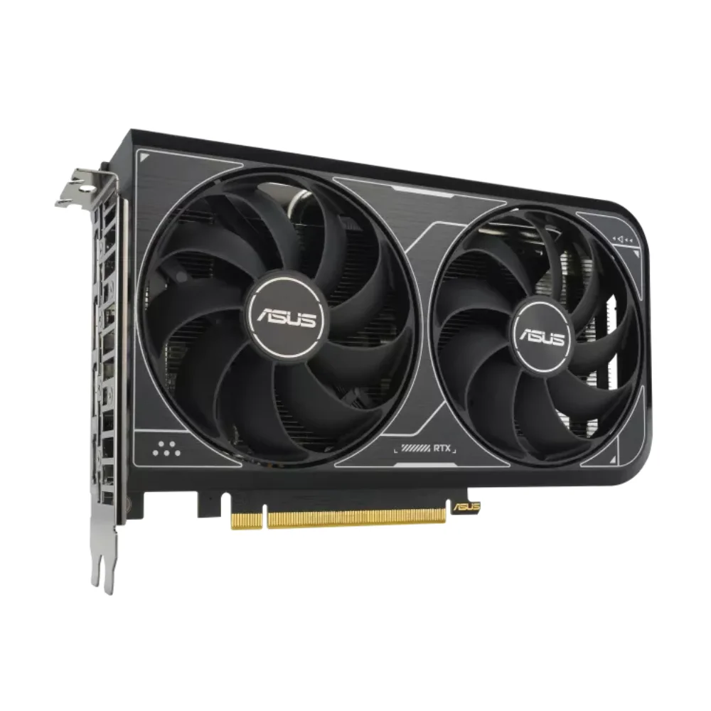 ASUS Dual GeForce RTX 4060 V2 OC Edition 8GB– Predný pohľad na dvojventilátorové chladenie karty ASUS Dual GeForce RTX 4060 V2 OC Edition 8GB– Predný pohľad na dvojventilátorové chladenie karty