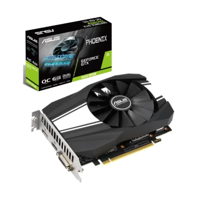 ASUS Phoenix GeForce GTX 1660 SUPER OC 6GB – Balenie a samotná grafická karta zobrazené spolu
