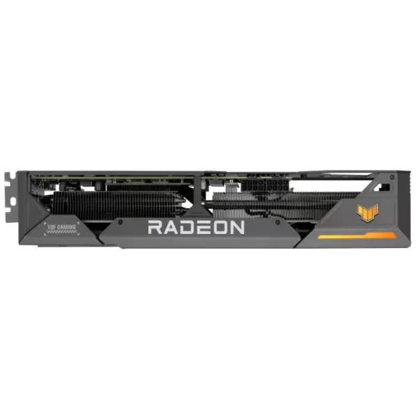 ASUS TUF Gaming Radeon RX 7600 XT OC Edition 16GB GDDR6 – Bočný pohľad s nápisom RADEON a logom TUF
